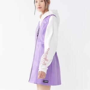 X-Girl Black Faux Leather Retro Grunge Whimsigoth  Mini Dress Y2K Zip  Size S